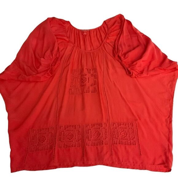 Akualani Blouse Swimsuit Coverup Coral Orange Embroidery Oversized Women Large - Picture 6 of 10